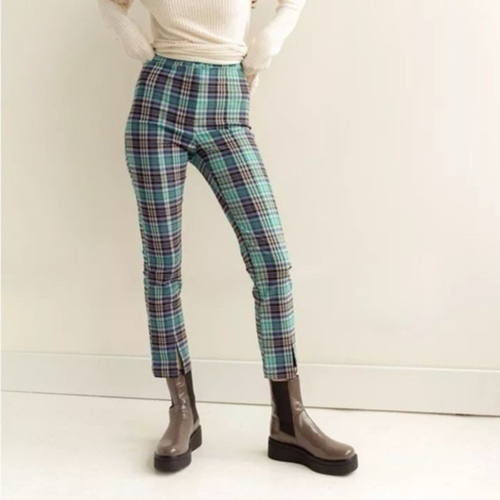 Urban Outfitters Tessa Plaid Notched Cropped High-Waisted Pant